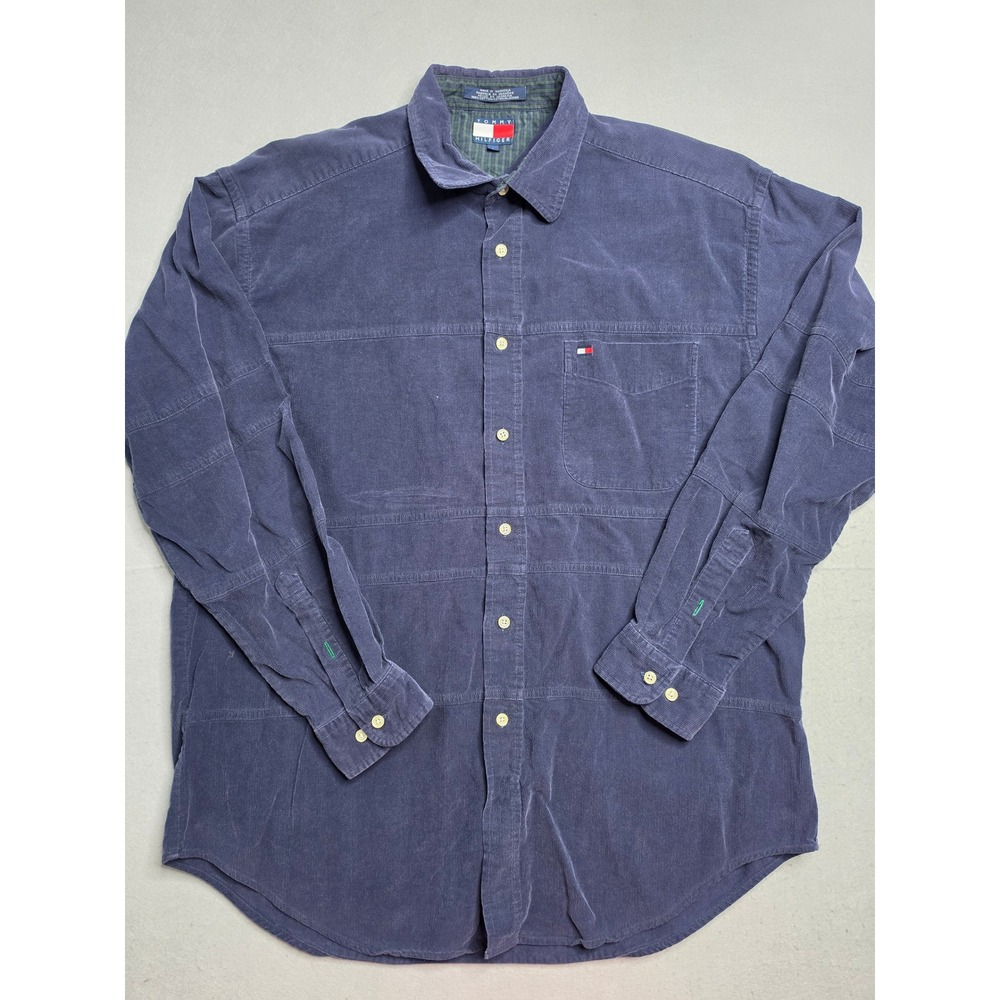 Tommy Hilfiger Shirt Men's Large Navy Blue 100% Cotton‎ Button-Up Everyday Wear